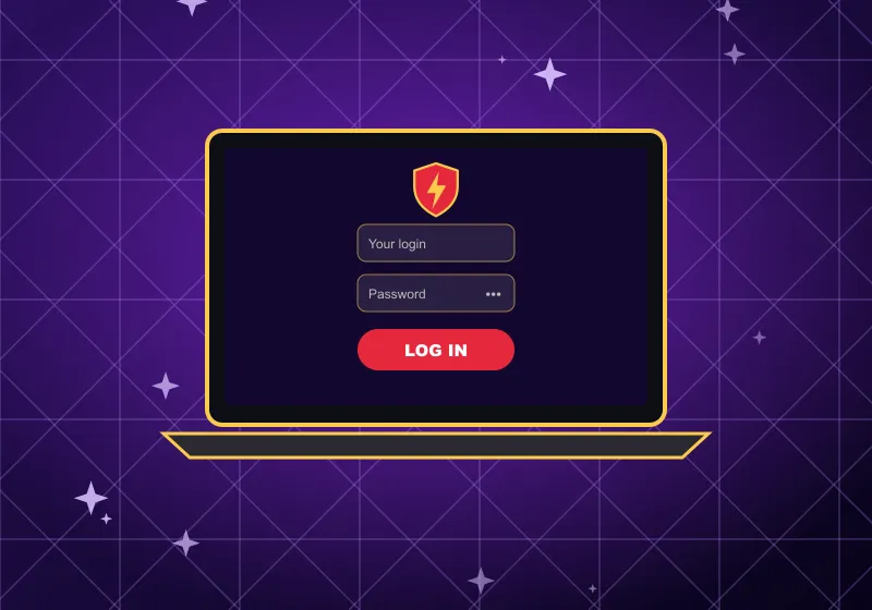 Vegas Hero casino login Laptop with the Vegas Hero casino login form and a red LOG IN button